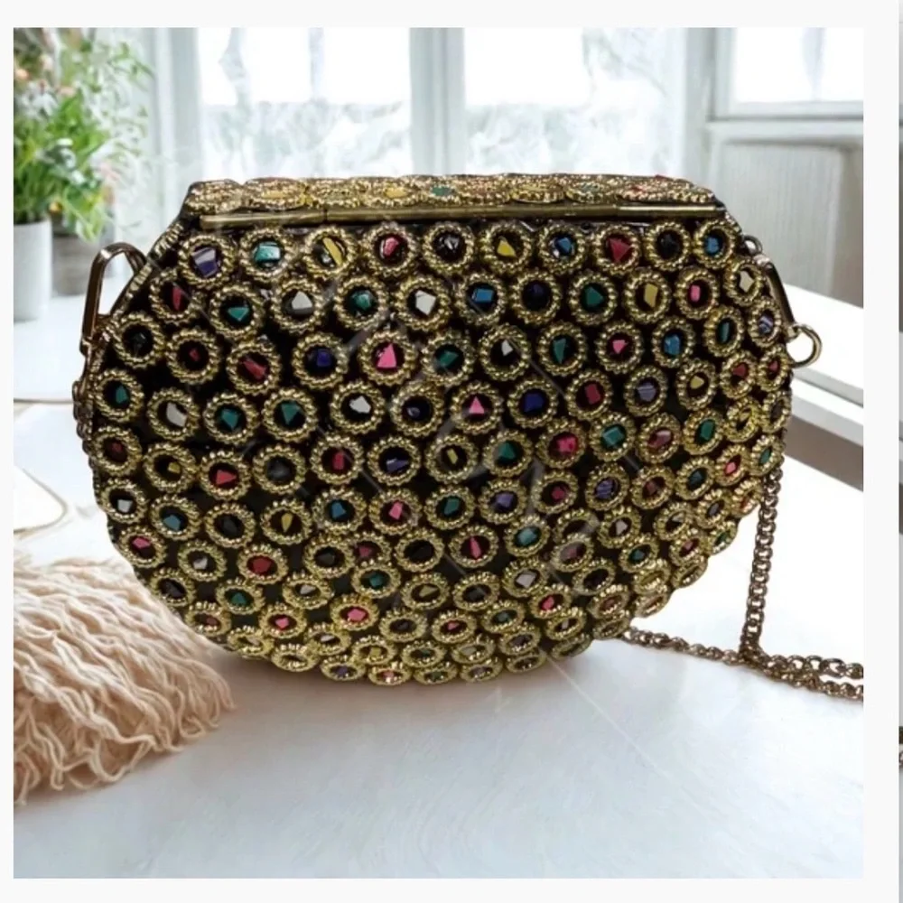 New Ramla Atom Multicolored Mosaic Handmade Crossbody Clutch Bag w/ Chain